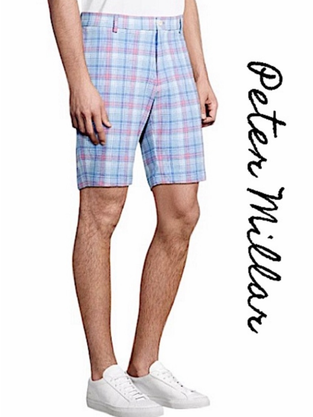 Peter Millar Crown Crafted Matlock Seersucker Madras Flat Front Shorts, NWT!
